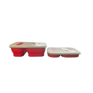 Collapsible Travel Bento Box Lunch Box Folding Portable Red set of 2
